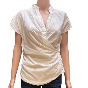Akemi+Kin Cream Ruched Wrap Blouse with Mandarin Collar Size 0